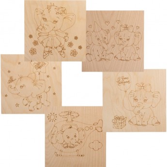 Доски для выжигания REXANT «СЛОНЯТА», 150х150 мм, 5 шт., пакет Доски для выжигания REXANT «СЛОНЯТА», 150х150 мм, 5 шт., пакет