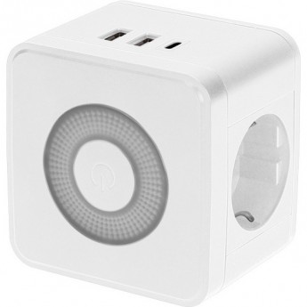 Двойник электрический REXANT КУБ 16А с заземлением + 2хUSB-A 2,4А + USB Type-C 3А с ночной подсветкой, белый Двойник электрический REXANT КУБ 16А с заземлением + 2хUSB-A 2,4А + USB Type-C 3А с ночной подсветкой, белый