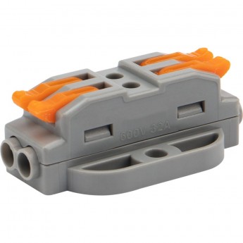 Клемма REXANT СМК 222-422P проходная 2 полюса, с монтажной площадкой (0,08-4 мм²), серая (блистер 5 шт./уп.)