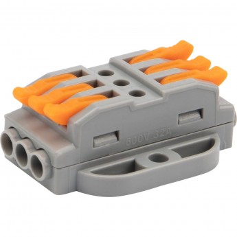 Клемма REXANT СМК 222-423P проходная 3 полюса, с монтажной площадкой (0,08-4 мм²), серая (блистер 5 шт./уп.)