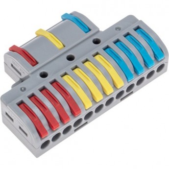 Клемма REXANT СМК 3х4 проходная разветвительная 3 полюса, с монтажной площадкой 1 ввод, 4 вывода на полюс 10 шт/уп Клемма REXANT СМК 3х4 проходная разветвительная 3 полюса, с монтажной площадкой 1 ввод, 4 вывода на полюс 10 шт/уп