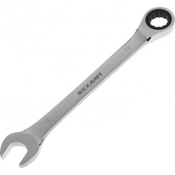 Ключ комбинированный трещоточный REXANT 19 мм, CrV, зеркальный хром Ключ комбинированный трещоточный REXANT 19 мм, CrV, зеркальный хром