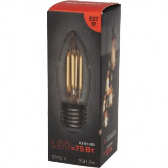 Лампа филаментная REXANT СВЕЧА CN35 9,5Вт 950Лм 2700K E27 прозрачная колба Лампа филаментная REXANT СВЕЧА CN35 9,5Вт 950Лм 2700K E27 прозрачная колба