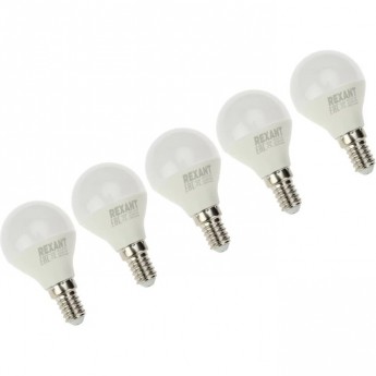 Лампа светодиодная REXANT 7,5 Вт E14 713 Лм 2700 K, 5 шт. Лампа светодиодная REXANT 7,5 Вт E14 713 Лм 2700 K, 5 шт.