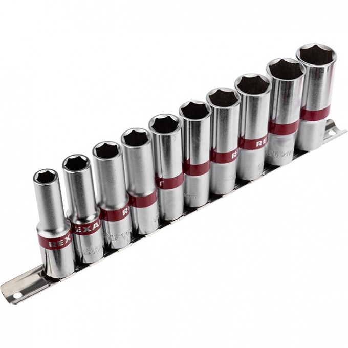 Набор удлиненных торцевых головок REXANT 1/2, 10-22 мм, CrV, 10 шт. 12-8308