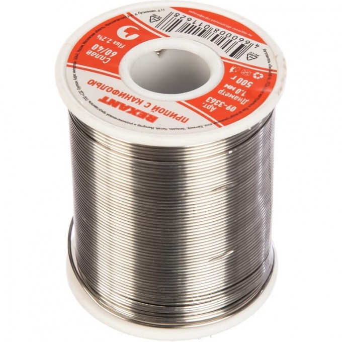 Припой с канифолью REXANT, 500г, Ø1 мм, (олово 60%, свинец 40%), катушка 09-3363