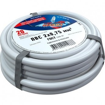 Провод REXANT ПВС 2x0.75 мм² соединительный белый 20 м Провод REXANT ПВС 2x0.75 мм² соединительный белый 20 м