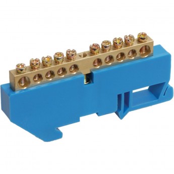 Шина REXANT «N» нулевая с синим изолятором на DIN-рейку 6x9 мм стойка бол. 10 групп