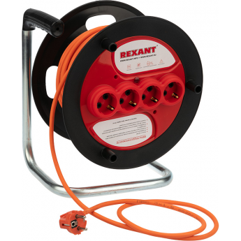 Удлинитель-шнур на катушке REXANT 11-7087 ПВС 3х1.5, 30 м, 4 гнезда, с/з, 16 А, 3300 Вт, IP20, оранжевый