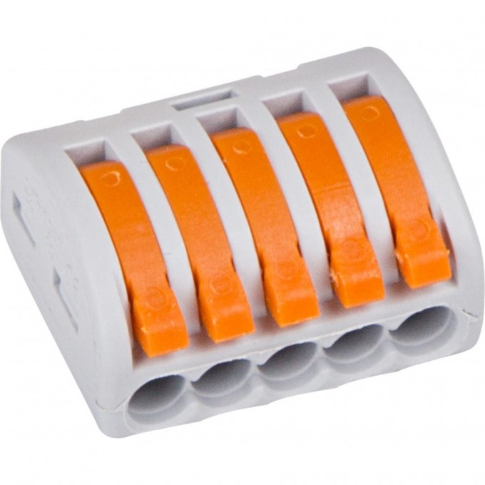 Универсальная клемма REXANT СМК 222-415, 5-проводная серая 0,08-2,5/4 мм² (блистер 5 шт./уп.) 06-0202-B5